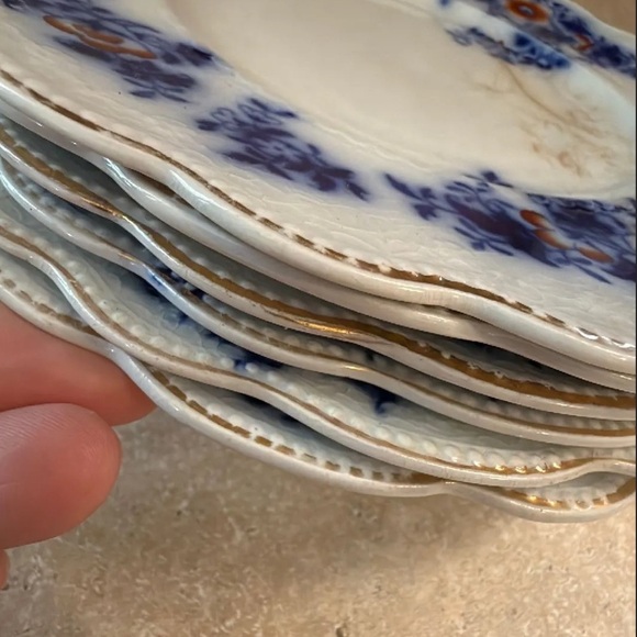 Antique 1880s English Bone China W.H Grindley Flow Blue set of 6 Plates - Picture 7 of 8